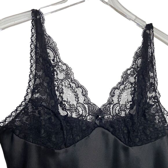 NWT Vintage 90s Wondermaid Black Satin Lace Bust Sexy Full Slip Dress Size 38 - Picture 9 of 12